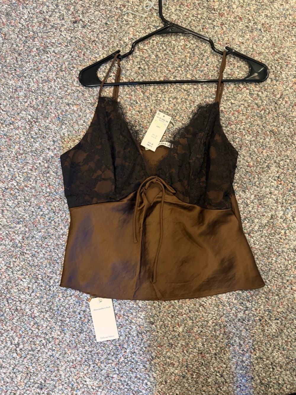 A&F Bella Tie-Front Cami Mocha with Black Lace